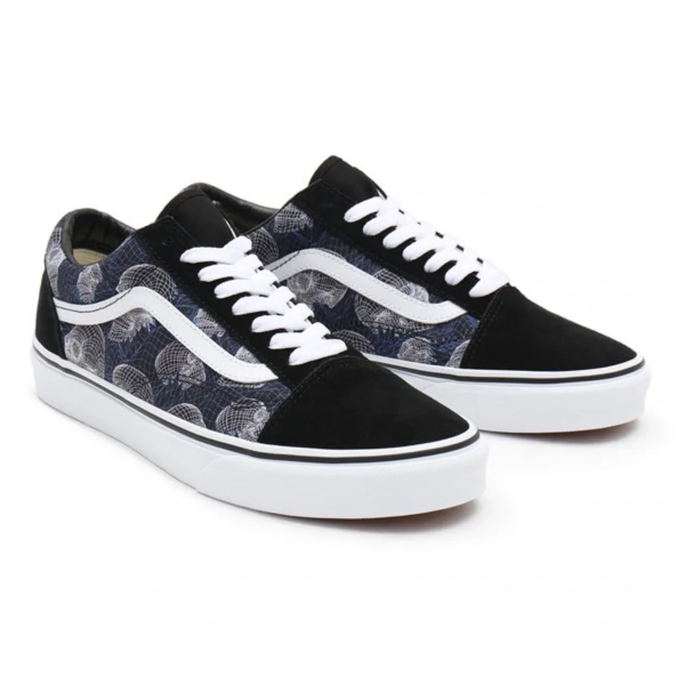 Vans Old Skool Unisex Suede Canvas Wireframe Black Sneakers Sz W 6.5 M 5 NEW